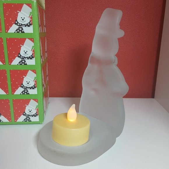 Vintage Toscany Collection Snowman Frosted Glass Votive Candle Holder in Box - Picture 2 of 8